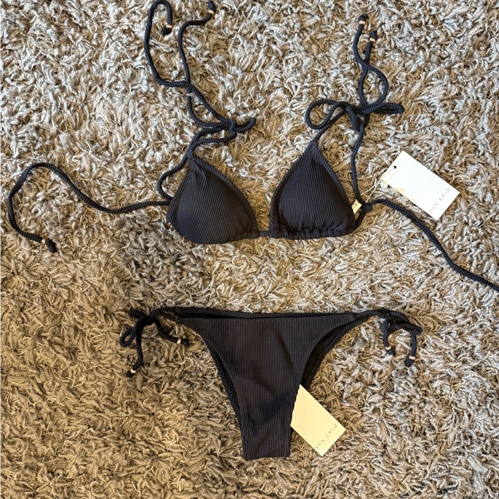 Black Ribbed Triangle Bikini